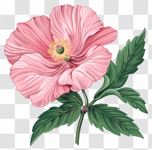 Pink Flower - Pink Hibiscus Flower On Stem Transparent PNG