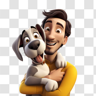Hug Your Hound Day - Cartoon Man Hugging His Dog In Joy Transparent PNG