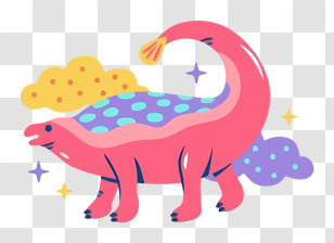 Cute Dinosaur Illustration - Cute Red Dinosaur With Clouds Transparent PNG