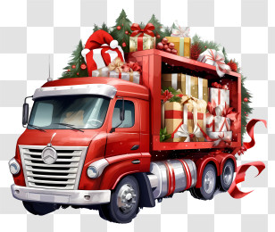 Red Semi Truck - Festive Truck With Christmas Gift Decorations Transparent PNG