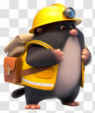Cute Cartoon Moles - Mole Worker With Helmet And Backpack Transparent PNG
