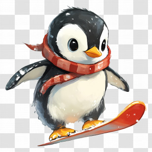 Penguin Ski - Penguin Snowboarding Cartoon Transparent PNG