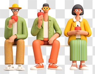 Foodie People Eating Apple - Cartoon People Sitting With Apples Transparent PNG