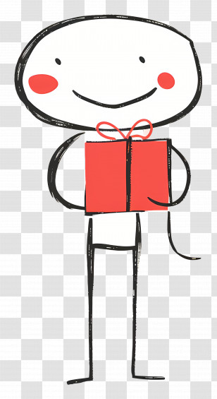 Stick Figure With A Red Gift - Stick Figure Holding A Red Gift Transparent PNG