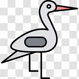 Heron - White Stork With Red Beak In Cartoon Style Transparent PNG
