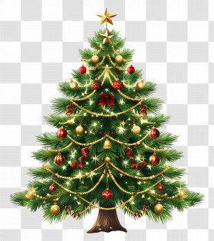 Christmas Tree - Decorated Christmas Tree With Ornaments Transparent PNG