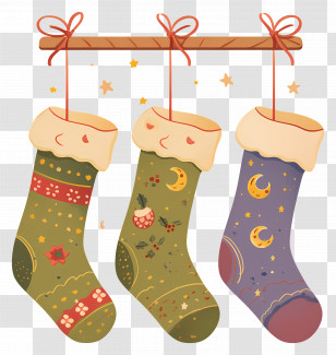 Christmas Socks On Hangers - Colorful Christmas Stockings Hanging On A Rod Transparent PNG