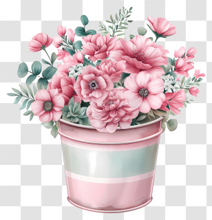 Romantic Flower Art - Decorative Pink Floral Arrangement In A Bucket Transparent PNG