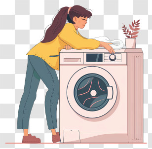 Woman Doing Laundry - Woman Using A Washing Machine For Laundry Transparent PNG