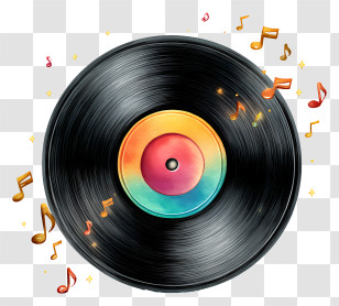 Vinyl Record - Vinyl Record With Colorful Music Notes Transparent PNG