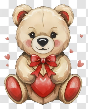 Cute Cartoon Teddy Bear - Cute Teddy Bear With Red Bow And Heart Transparent PNG