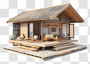 Beach Bungalow - Small Cute Doodle House Transparent PNG