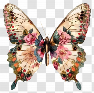 Butterfly - Beautiful Butterfly With Floral Wings Transparent PNG