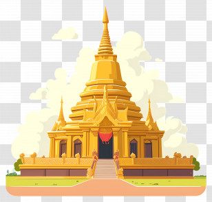 Thai Temple - Golden Pagoda Temple Architecture Illustration Transparent PNG
