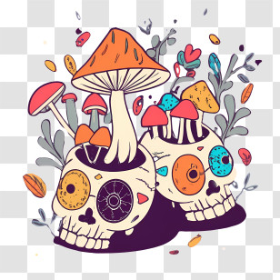 Skull Mushrooms - Abstract Skulls With Mushrooms Art Illustration Transparent PNG