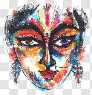 Durga Puja - Vibrant Cultural Artistic Face Illustration Transparent PNG