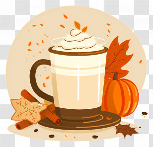 Pumpkin Spice - Pumpkin Spice Latte With Autumn Decorations Transparent PNG