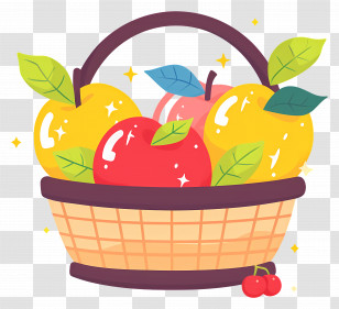 Basket With Apples - Colorful Basket Of Fruits Illustration Transparent PNG