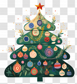 Whimsical Christmas Tree - Beautiful Decorated Christmas Tree With Ornaments Transparent PNG