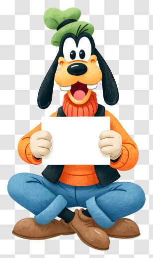 Goofy Holding Blank Signboard - Friendly Dog Character Holding Sign Transparent PNG