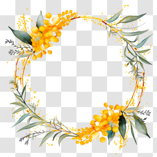 Golden Wattle - Yellow And Green Floral Wreath Decoration Transparent PNG