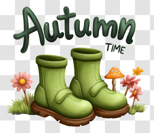 Minimalist Autumn Time Logo - Cute Green Autumn Boots Transparent PNG