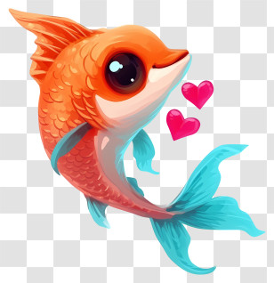 Valentine Fish Emoji - Cartoon Fish Surrounded By Hearts Transparent PNG