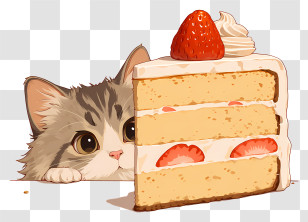 Cat Peeking At Strawberry Cake Transparent PNG