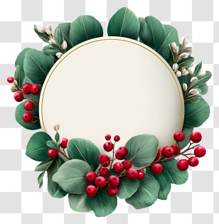Christmas Banner - Elegant Berry Circle Wreath Frame Transparent PNG