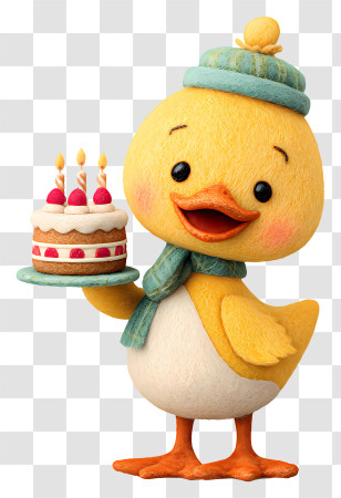 Birthday Duck - Cute Duck Holding A Birthday Cake Transparent PNG
