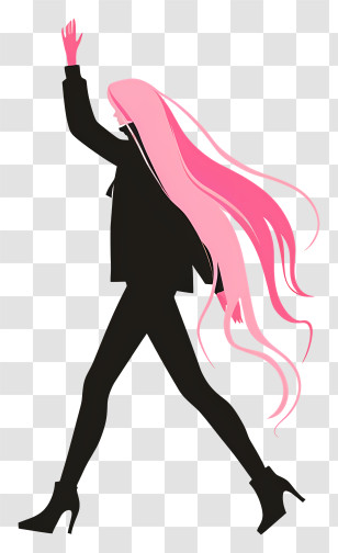Woman Walking - Stylized Silhouette Of Woman With Pink Hair Transparent PNG