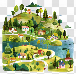 Green Island - Colorful Rural Village Map Transparent PNG