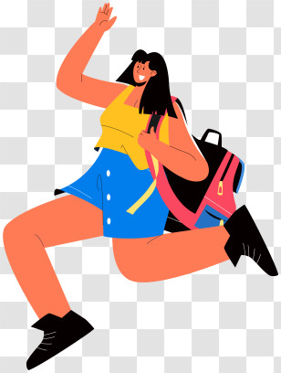 Young Woman - Girl Jumping With Backpack Transparent PNG