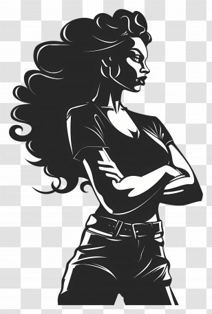 Woman - Empowered Black And White Woman Silhouette Illustration Transparent PNG