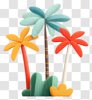 Summer Coconut Trees - Colorful Tropical Palm Trees Transparent PNG