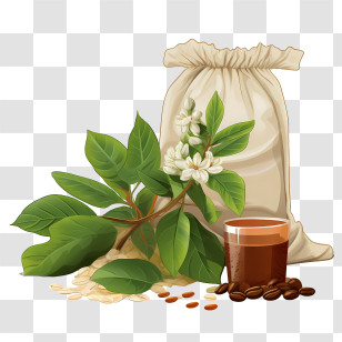 Coffee Beans Bag - Coffee Beans, Rice Sack And Leaves Transparent PNG