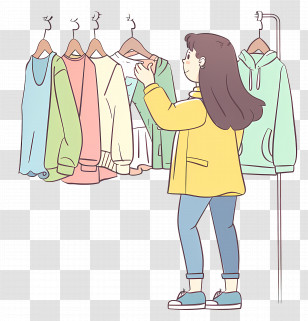 Girl Shopping For Clothes - Girl Choosing Clothes In A Store Transparent PNG
