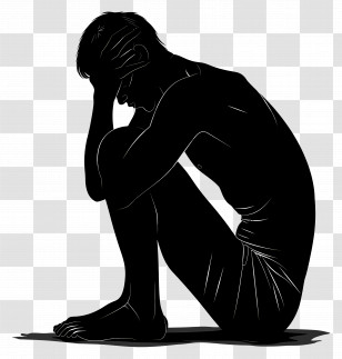 Crying Man Silhouette - Silhouette Art Of Sad Man In Deep Thought Transparent PNG