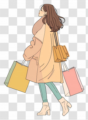 Woman With Shopping Bags - Fashionable Woman With Shopping Bags Transparent PNG