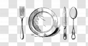Fork Drawing Plate Line Art - Royaltyfree - Kitchen Utensils Transparent PNG