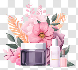 Bouquet - Cosmetics Set With Delicate Floral Background Transparent PNG