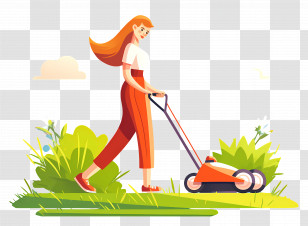 Lawn Mowers - Woman Mowing Lawn In Sunny Day Transparent PNG