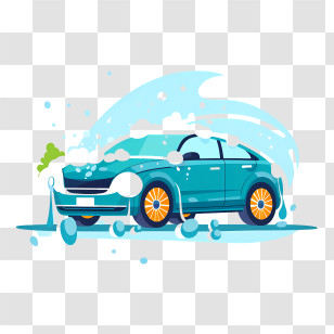 Car Wash - Blue Car With Foam Splash From Washing Transparent PNG