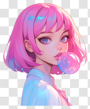 Anime Girl Blowing Bubble Gum - Pink-haired Girl With Bubble Gum Transparent PNG