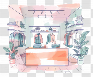 Garment Store Interior - Pastel Clothing Shop Interior Transparent PNG