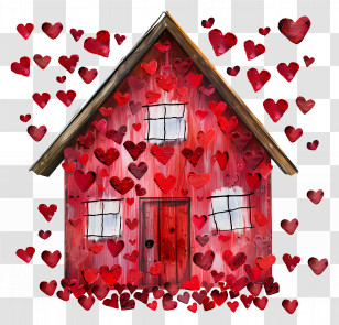 Love Design - Red House Covered In Hearts Design Transparent PNG