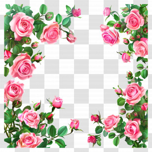 Roses Garden - Pink Rose Flower Frame Illustration Transparent PNG