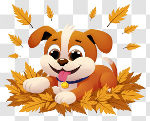 Dog Rolling In Autumn Leaves - Happy Puppy In Leaves Transparent PNG