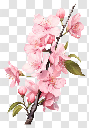 Pastel Cherry Branch Blossom - Branch Of Pink Cherry Blossoms Illustration Transparent PNG