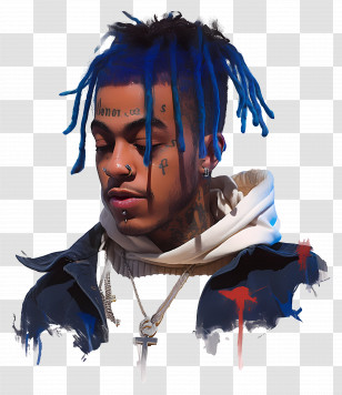 Xxxtentacion - Man With Blue Hair And Tattoos Illustration Transparent PNG